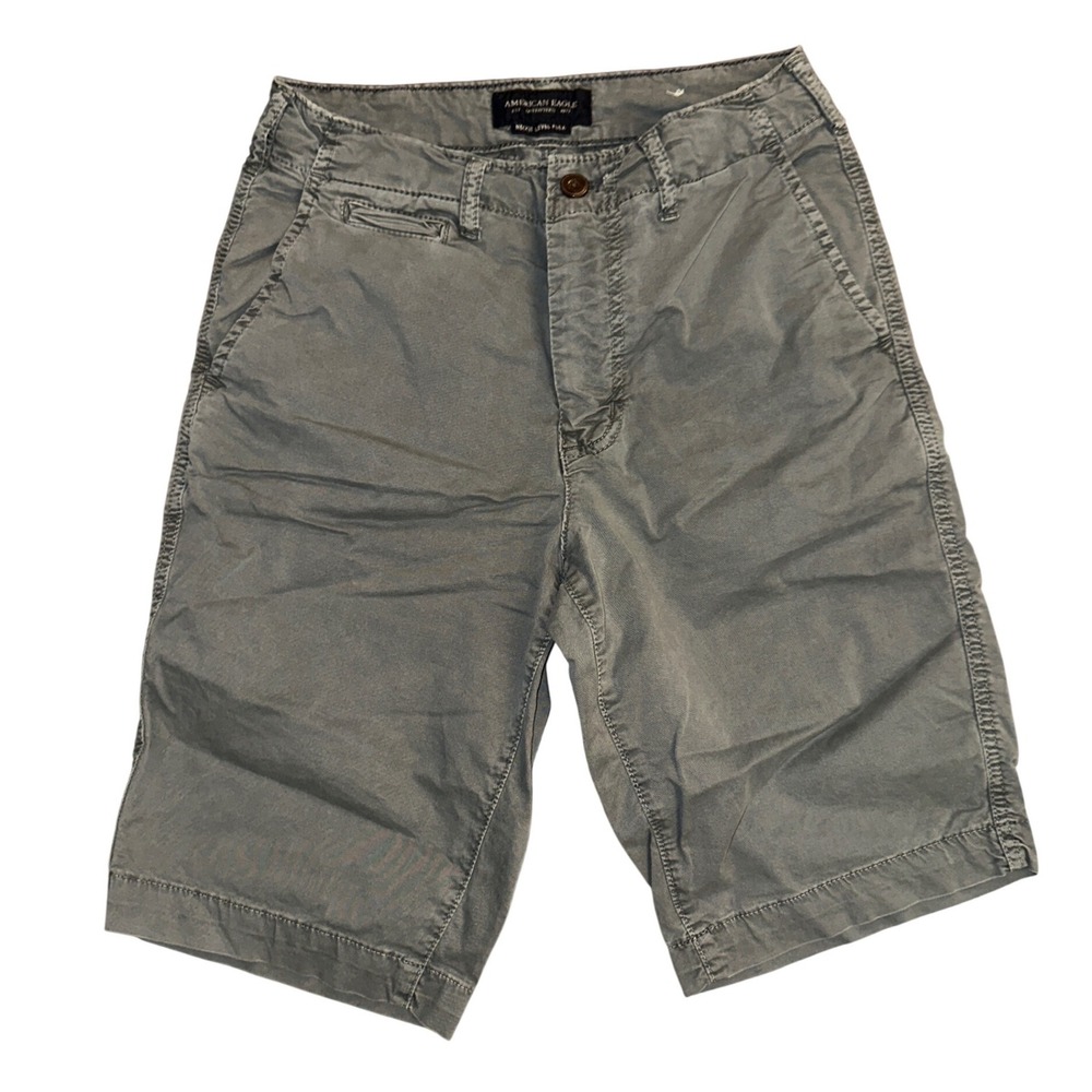 American Eagle Next Level Flex Longer Length Shorts Mens 28 Gray Green Chino